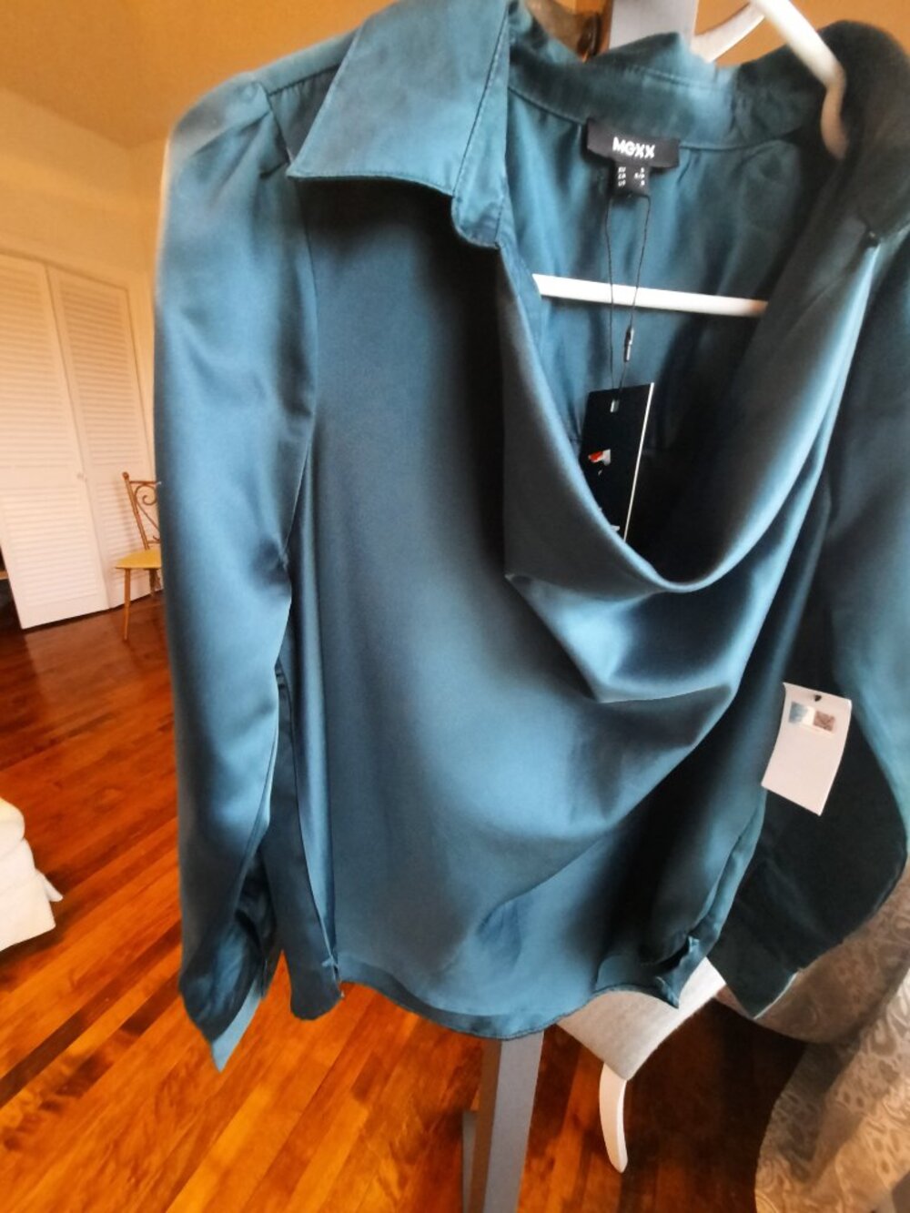 NWT Mexx satin teal blouse with cowl neckline - Picture 5 of 7